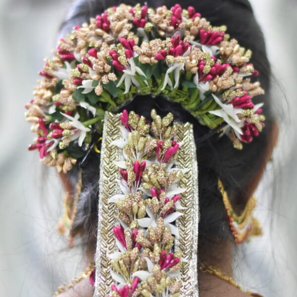 Traditional South Indian Bridal Jada with Floral & Stone Work | Handcrafted Wedding Hair Braid Accessory