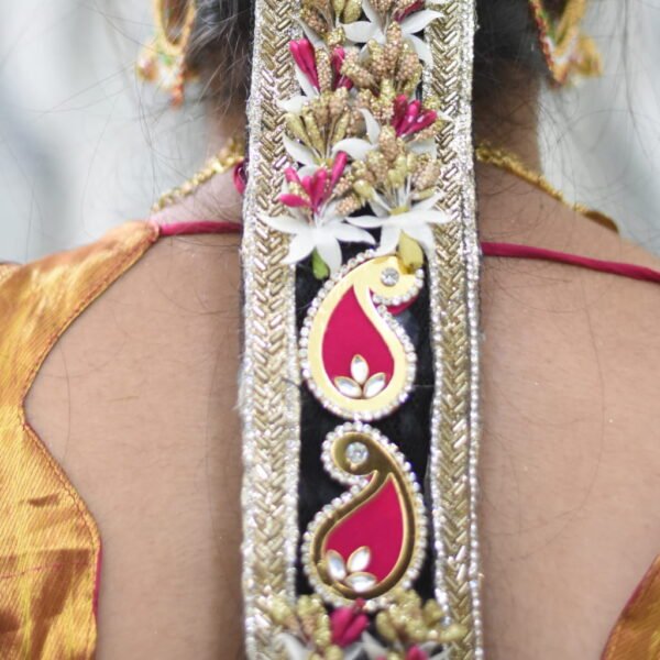 Traditional South Indian Bridal Jada with Floral & Stone Work | Handcrafted Wedding Hair Braid Accessory