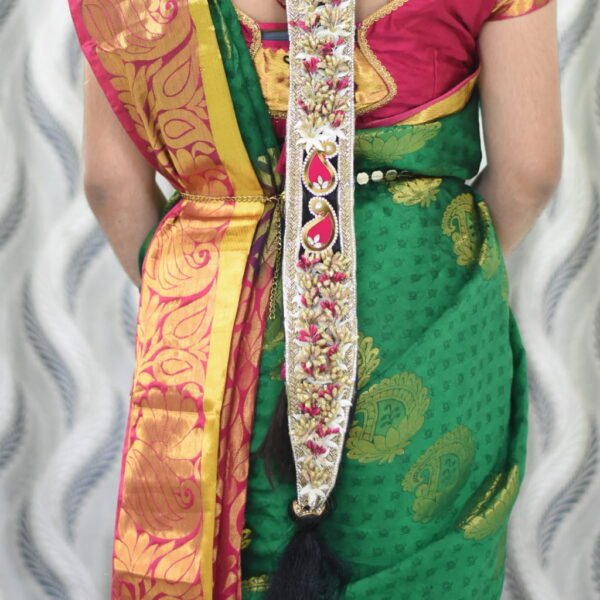 Traditional South Indian Bridal Jada with Floral & Stone Work | Handcrafted Wedding Hair Braid Accessory