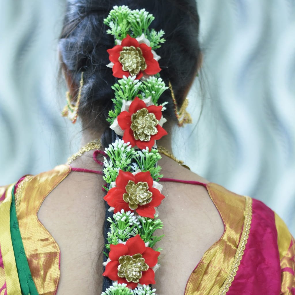 Artificial Floral Jada with Red & Gold Flowers
