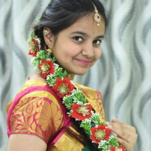 Artificial Floral Jada with Red & Gold Flowers