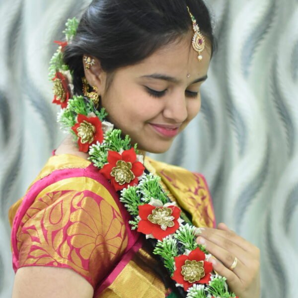 Artificial Floral Jada with Red & Gold Flowers